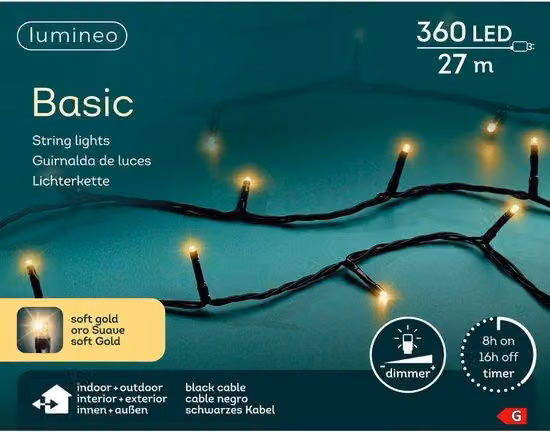 Luci di Natale a LED per esterni 27M - 360 LED oro tenue - Dimmerabili - IP44