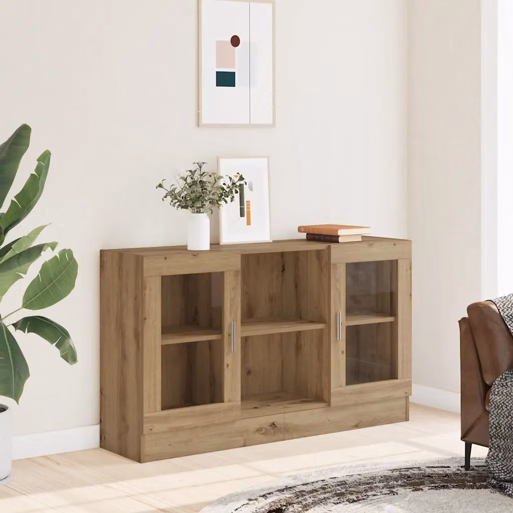 Credenza classica vidaXL in rovere marrone con dettagli in vetro e MDF, L 120 x P 30,5 x H 70 cm