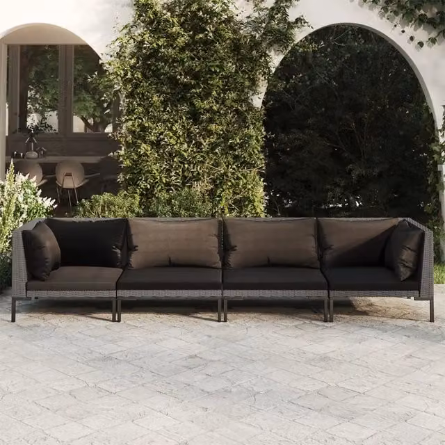 Set di Divani da Giardino vidaXL in Polyrattan con Cuscini Antracite e Struttura in Acciaio – 1