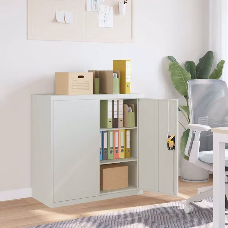 Armadio da ufficio e archivio vidaXL in metallo grigio con ante a battente e ripiani regolabili L: 90 cm, P: 40 cm, H: 190 cm