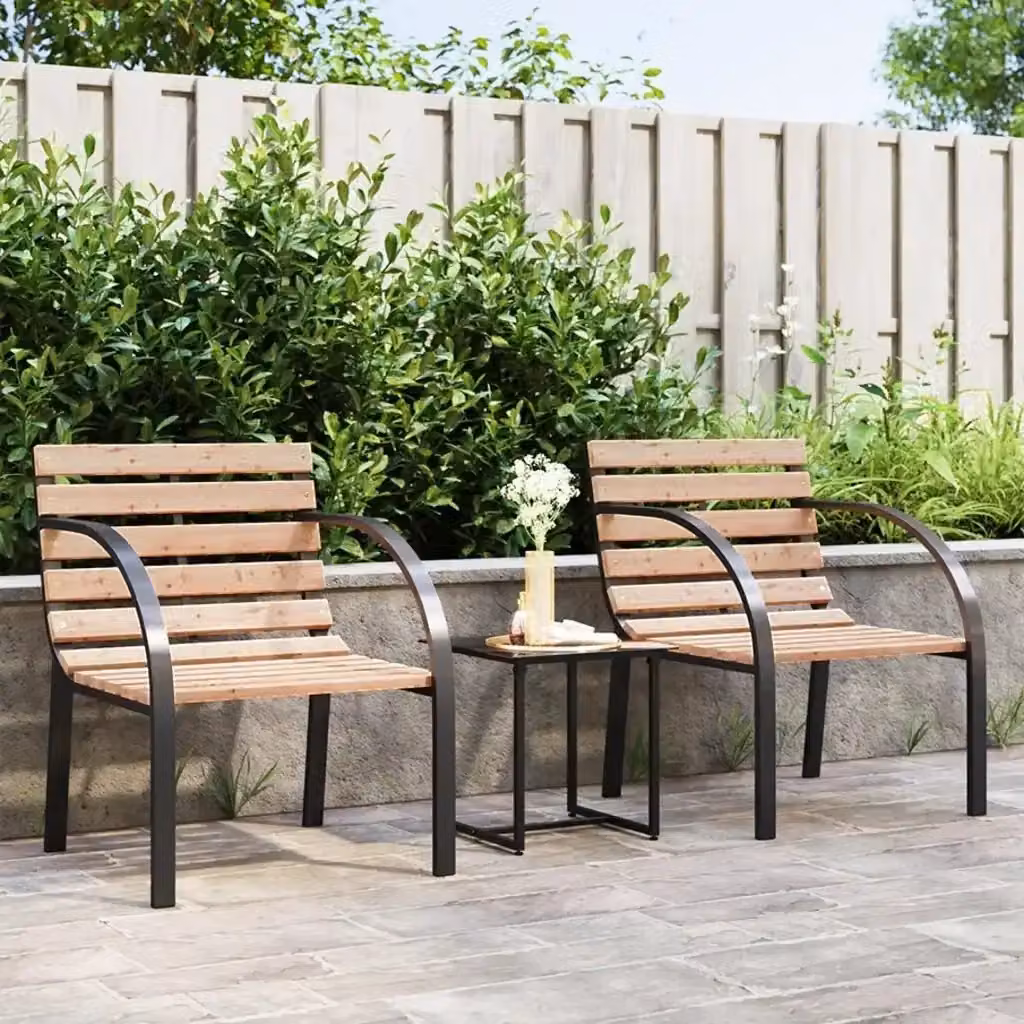 Set di 2 sedie da giardino moderne in legno e metallo marrone con braccioli – 2