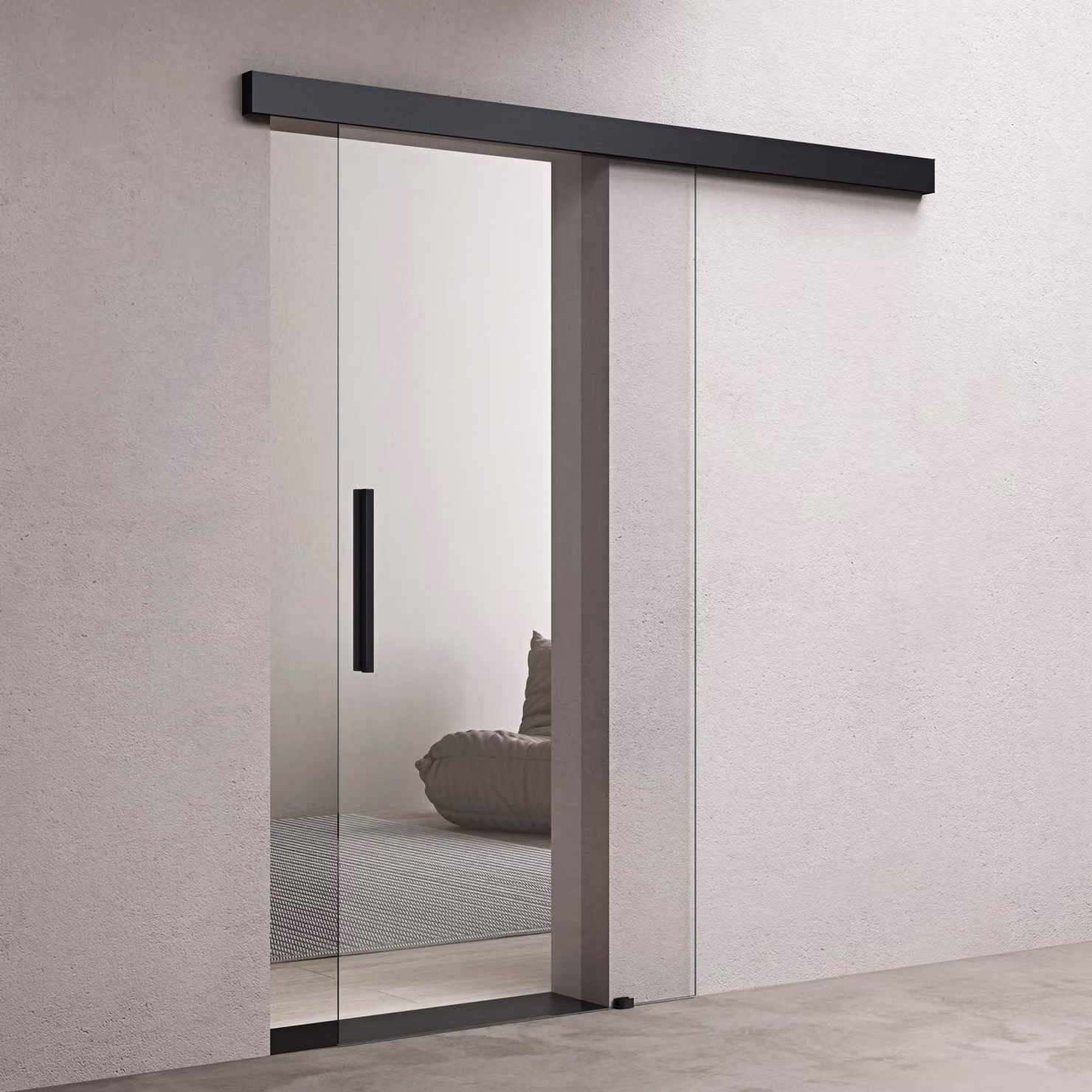 doporro Porta Scorrevole in Vetro Temperato 8 mm Trasparente, con Binario e Maniglia Squadrata in Alluminio Finitura Nera, Soft-Close e Kit Distanziale da Parete, 102,5x205 cm Amalfi20