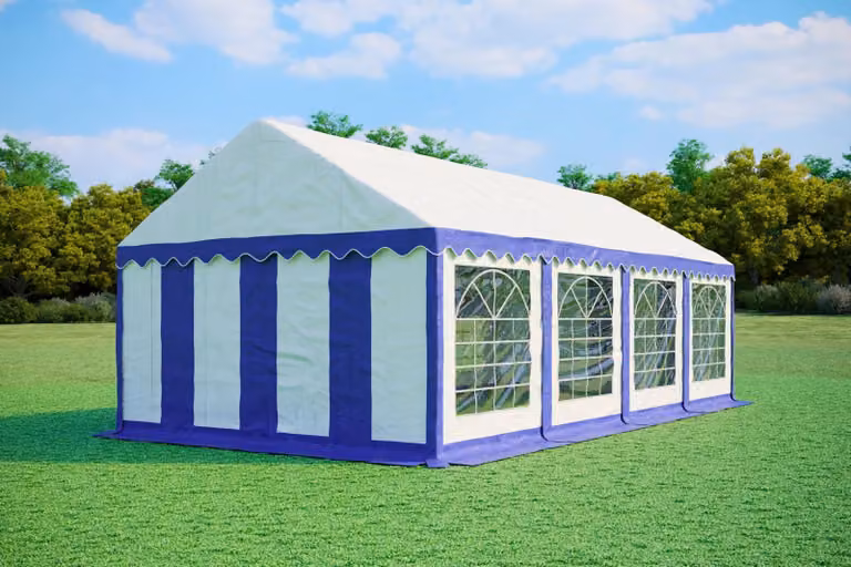 Tenda per eventi 4x8 metri, PVC, modello standard, 500 g/m², colore blu e bianco