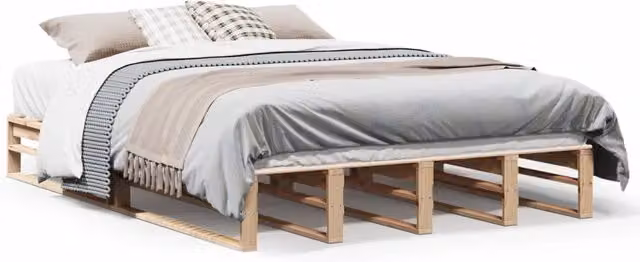 Letto matrimoniale per adulti in legno massello di pino naturale, stile rustico, senza materasso, L 140 cm x P 200 cm