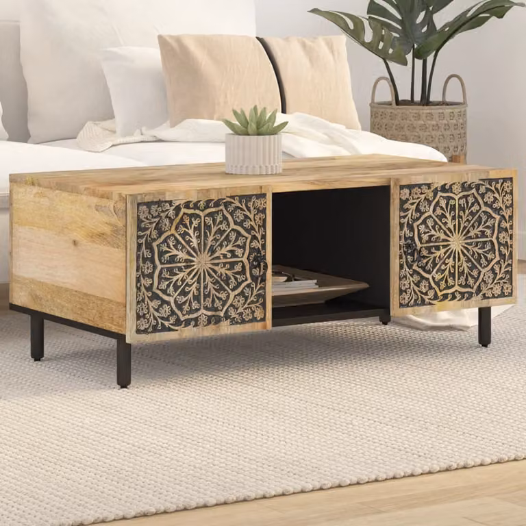 vidaXL Tavolino da Salotto in Legno di Mango Marrone con Stile Retro L/P/H: 100 x 54 x 40 cm