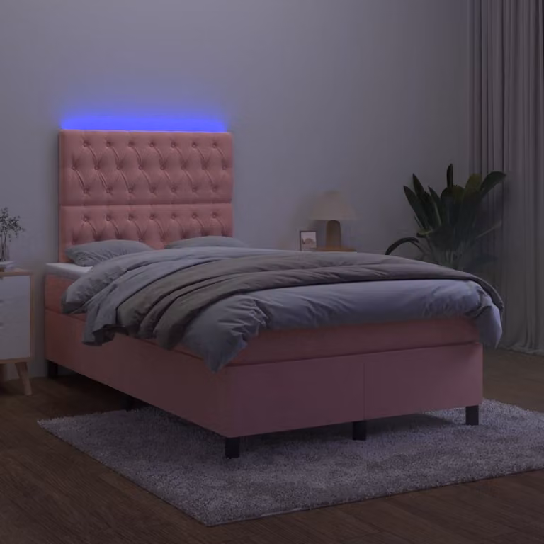 The Living Store Letto a molle con materasso e LED Rosa 120x200 cm Velluto