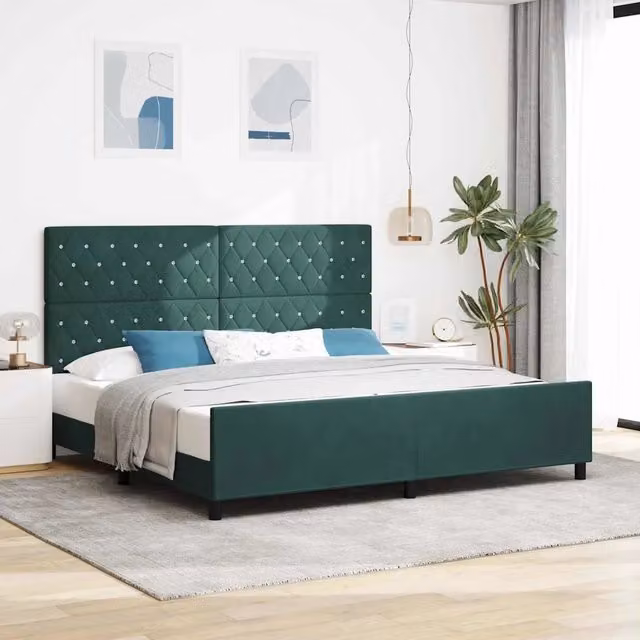 Letto a molle moderno vidaXL con testiera in velluto verde, L/P/H: 200 x 200 x 128 cm – 1