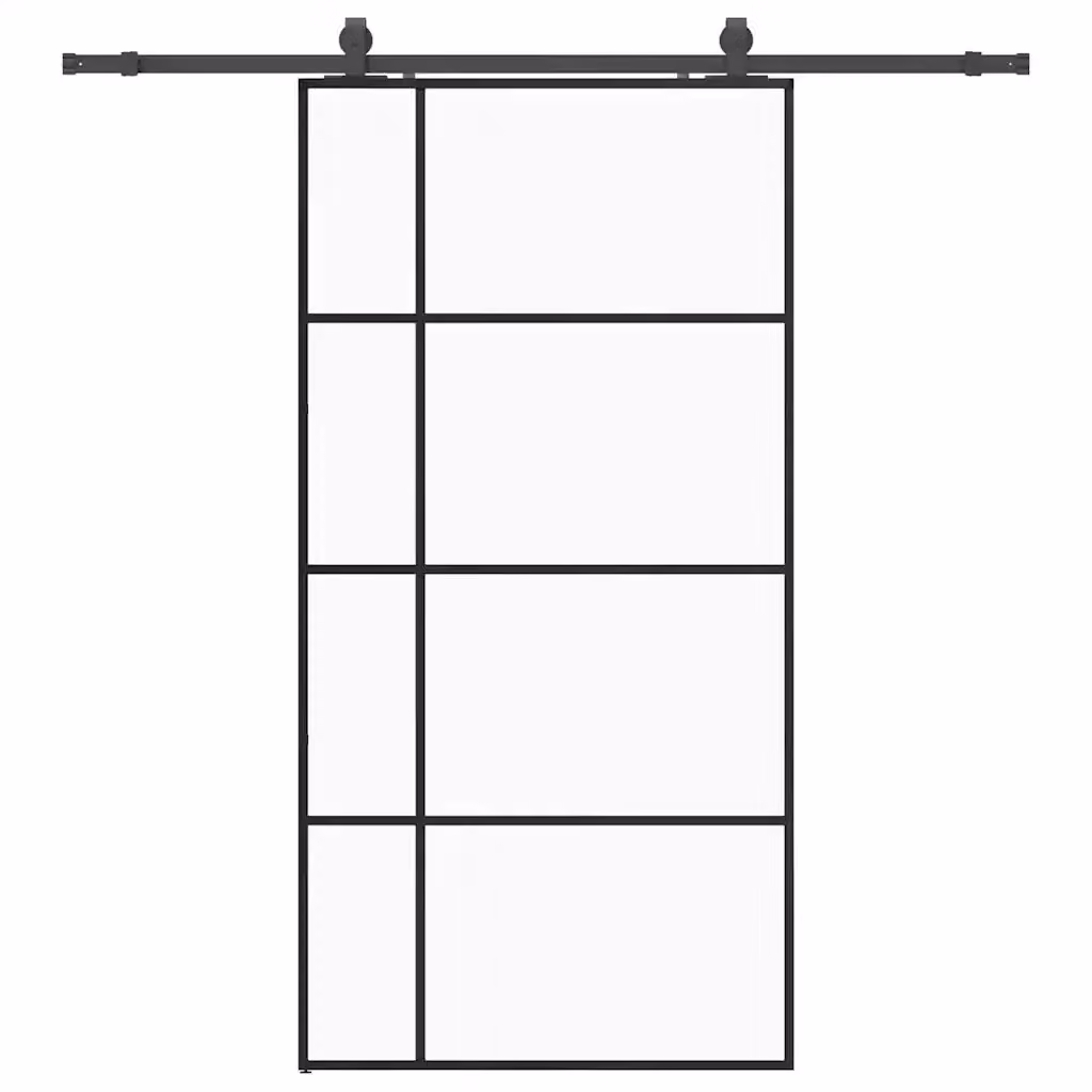 Porta Scorrevole Moderna vidaXL in Vetro Trasparente con Telaio in Alluminio Nero L: 102,5 cm, H: 205 cm – 2
