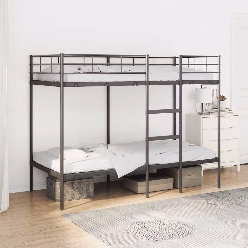 Letto a castello moderno vidaXL in metallo nero per bambini L/P/H: 200 x 100 x 195,5 cm