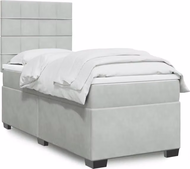 Letto a molle con materasso ibrido vidaXL in velluto grigio e bianco L/P/H: 200 x 90 x 150,5 cm