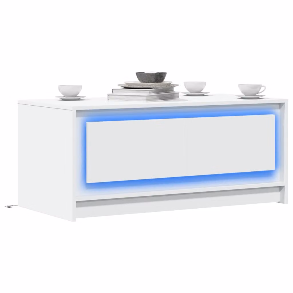 vidaXL Tavolino da Salotto Moderno Bianco con Luci LED in MDF
