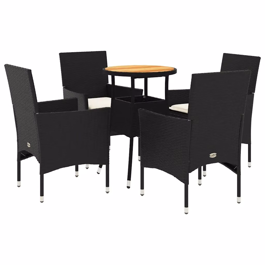 Set Pranzo da Giardino vidaXL in Polyrattan e Legno di Acacia con 5 Cuscini, Nero e Beige – 2