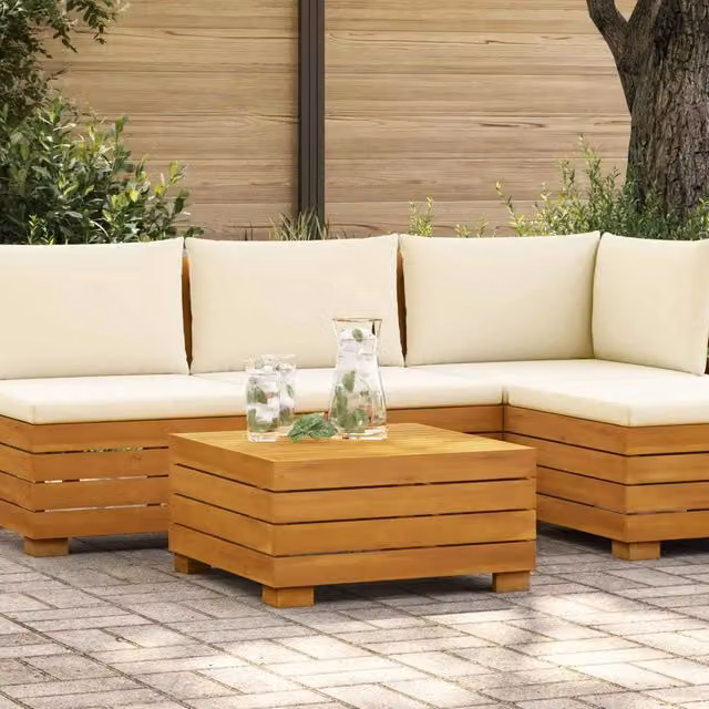 Tavolino da giardino quadrato in legno di acacia massello marrone – 1