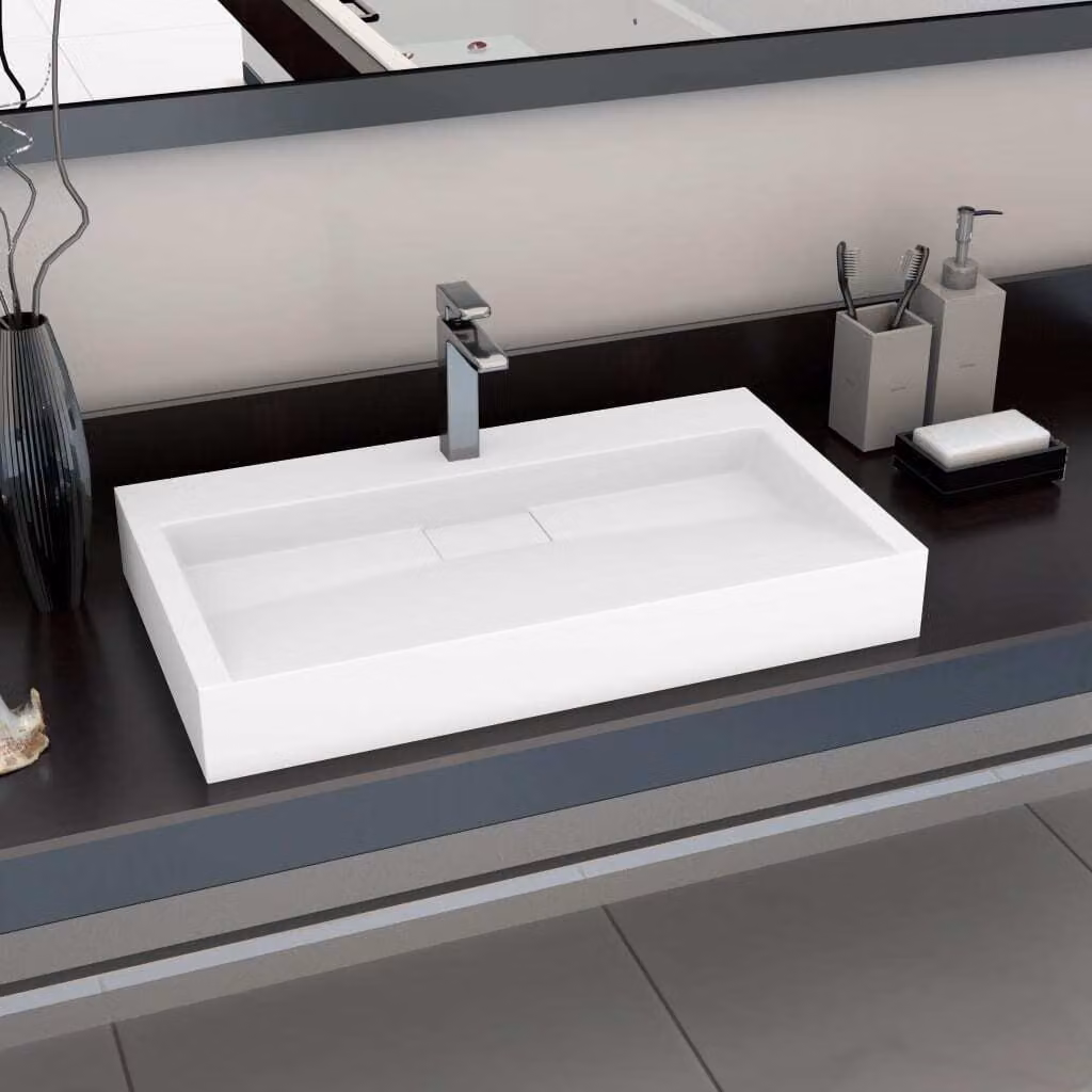 The Living Store Lavabo 80 x 46 x 11 cm Fusione minerale/marmo bianco