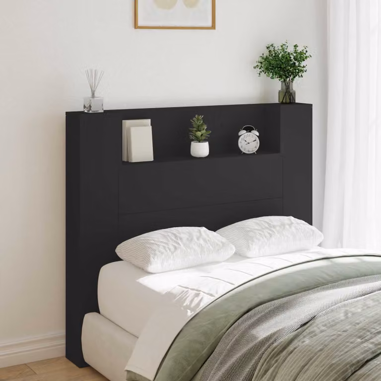 Testiera con stoccaggio vidaXL in legno ingegnerizzato nero con illuminazione LED e porta USB, L 120 x H 103,5 x P 16,5 cm
