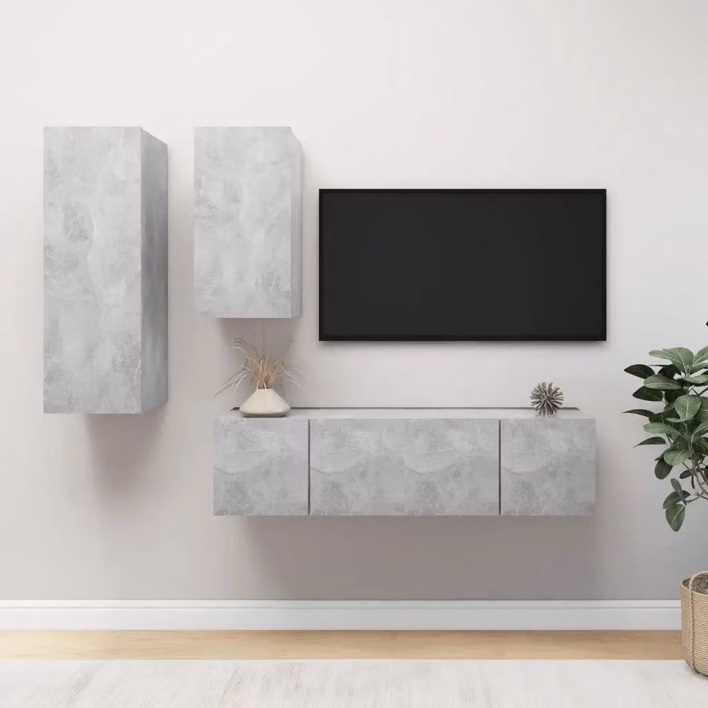 Set di 4 pezzi Mobili Porta TV Moderni Design In in Legno Multistrato Grigio Cemento Opaco L 90 cm x H 60 cm x P 30 cm – 2
