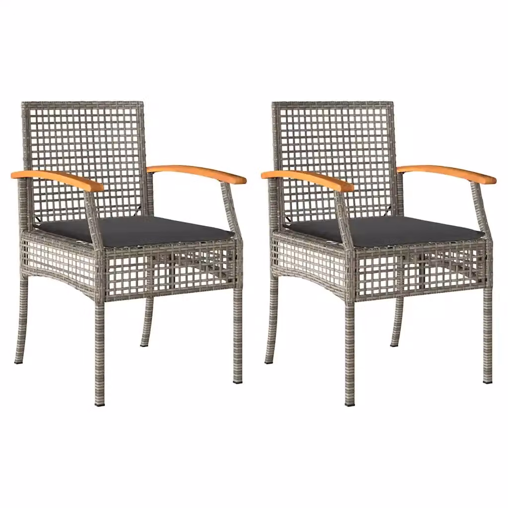 Set di 2 sedie da giardino vidaXL in polyrattan e legno di acacia con cuscini grigi e marroni con braccioli – 2