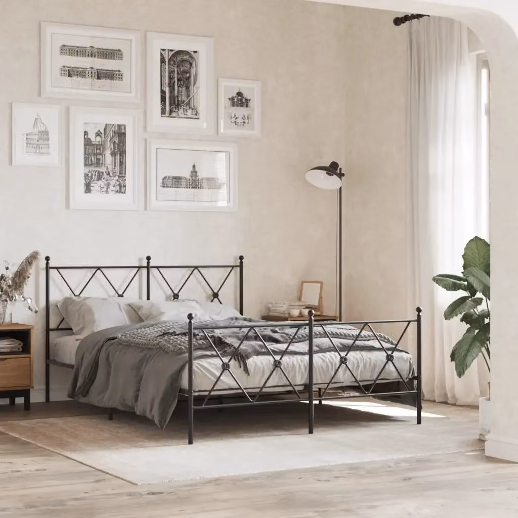 Letto matrimoniale DESIGN IN con testiera e pediera in metallo nero L/P/H: 140 x 200 x 90.5 cm – 2