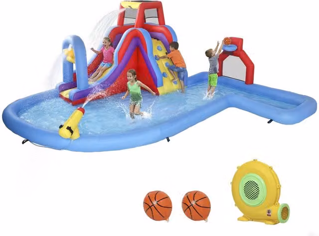 Castello gonfiabile per piscina con soplador 550W ¨C zephmum ¨C scivolo, parete arrampicata, canestro, porta