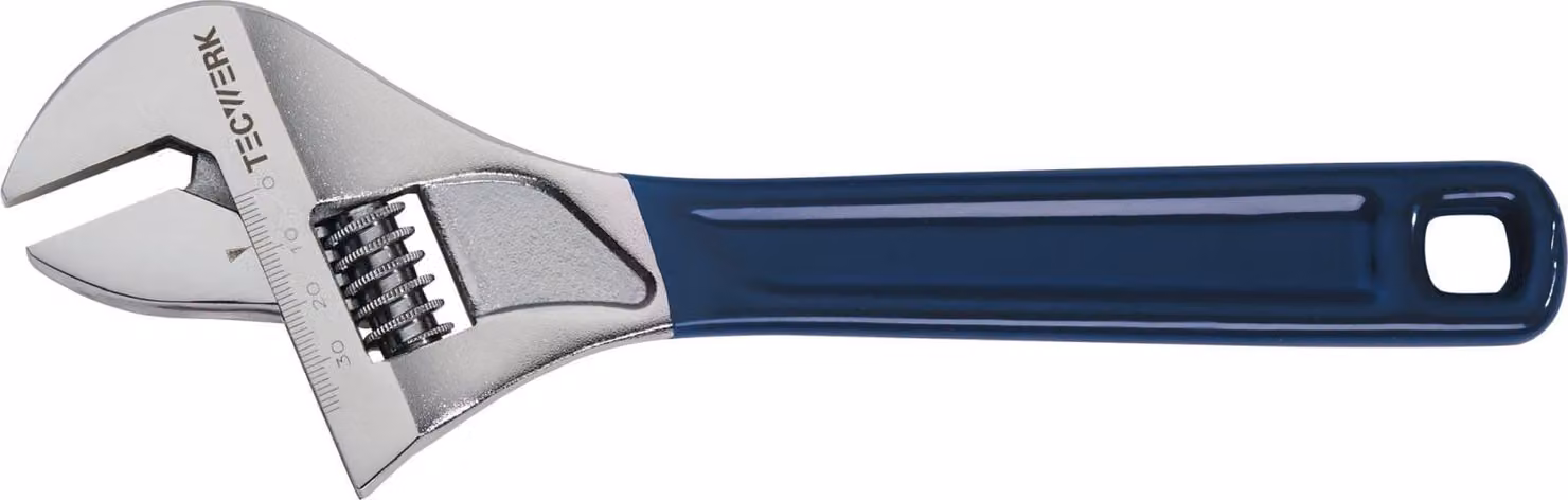 Chiave a forchetta Rollgabelschlüssel, portata massima 40 mm, lunghezza 250 mm, con sistema di serraggio rapido e scala, marca TECWERK