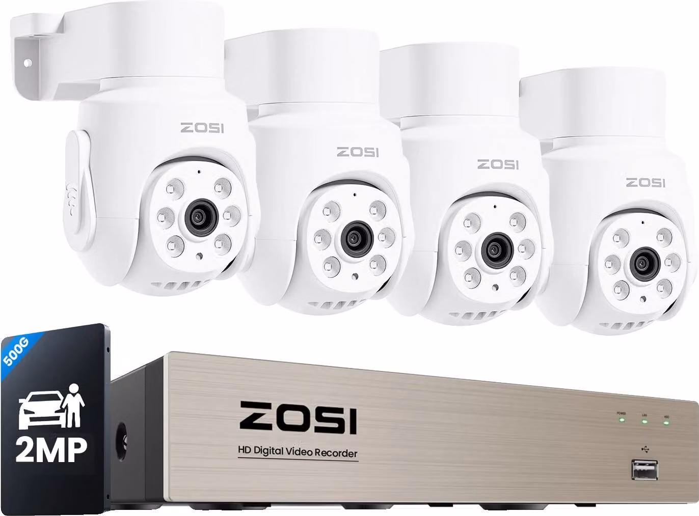 Sistema di telecamere di sicurezza, visione a 360°, riconoscimento intelligente, 500 GB, 4 telecamere da 2 MP