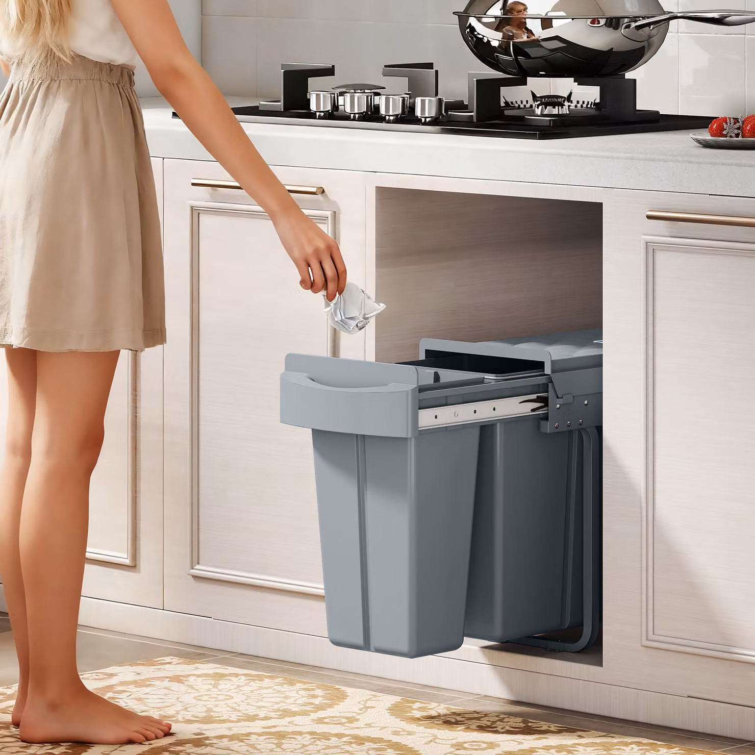 Cestino sotto lavello HOMCOM grigio con 2 contenitori estraibili da 20L e 10L – 2