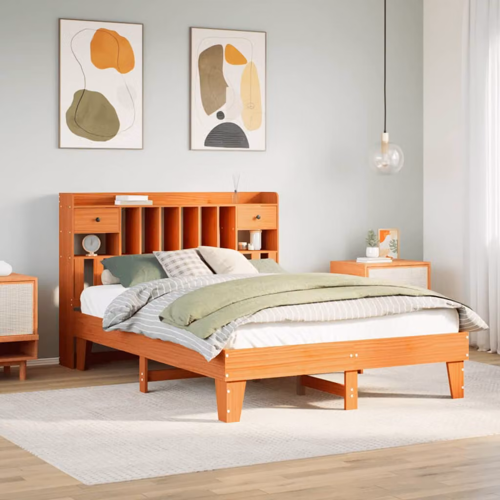 Letto in legno di pino vidaXL color marrone cera con cassetti e doghe in legno L/P: 150 x 200 cm