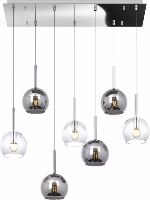 Lampadario Contemporaneo Future Metallo Cromo Vetro Trasp-Cromo 7 Luci E27