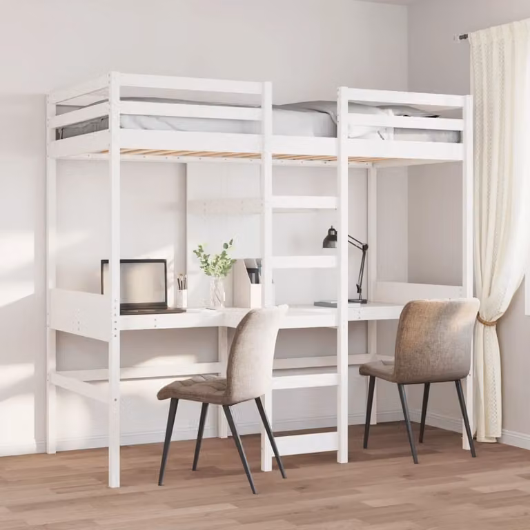 vidaXL Giroletto Soppalco Singolo in Legno di Pino Bianco senza Materasso L: 190.5 cm, P: 82.5 cm, H: 195.5 cm