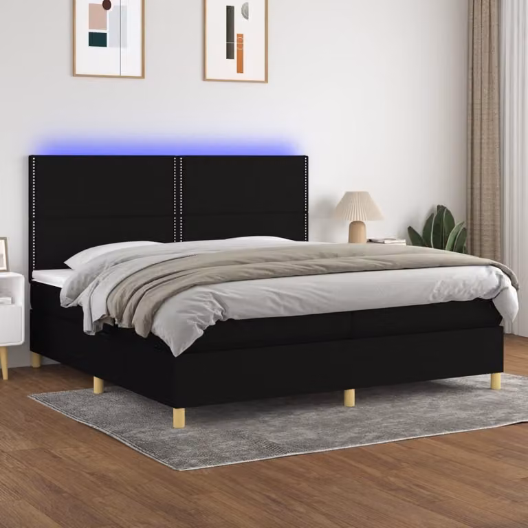Maison Exclusive - Letto a Molle Materasso e LED Nero 200x200cm in Tessuto