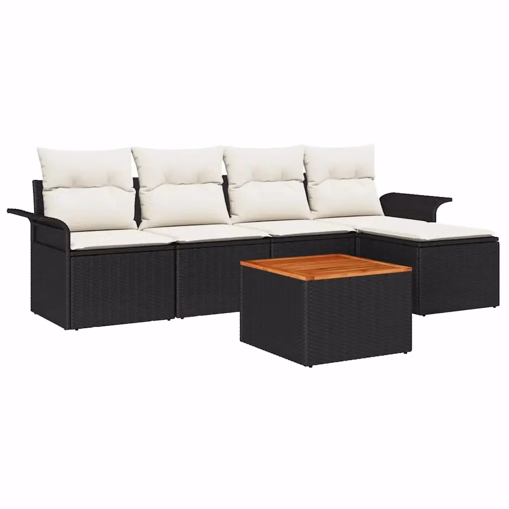 Set Divano da Giardino vidaXL a L con Ottoman e Tavolino da Caffè in Polyrattan Nero e Cuscini – 2