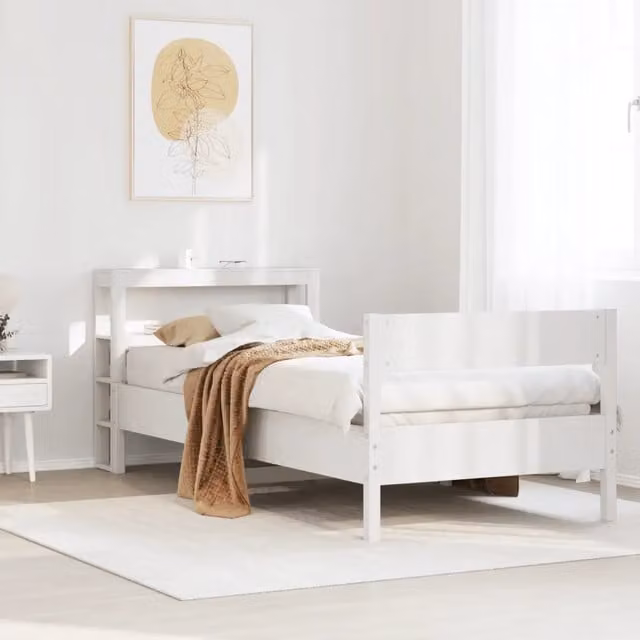 Letto senza Materasso-Struttura Letto Bianco 75x190 in Legno Massello di Pino 998698