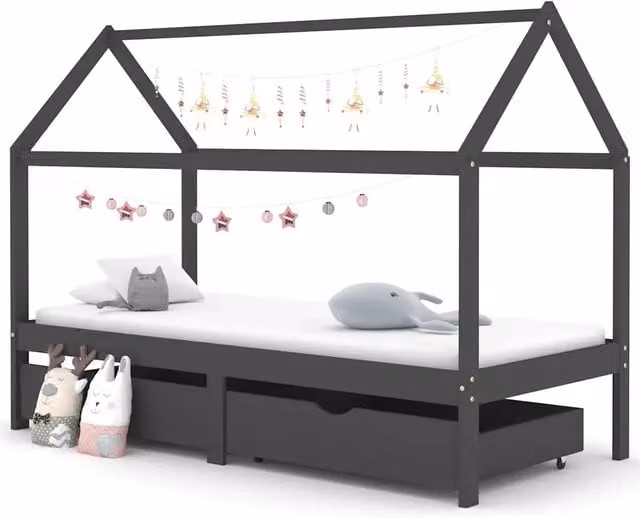 Letto per bambini vidaXL in pino massello con cassetti, grigio opaco, L 90 x P 200 cm