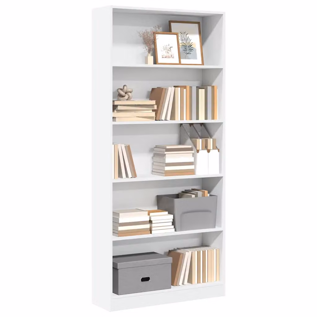 Libreria bianca vidaXL in legno e MDF con pannello posteriore, design minimalista, L 80 cm x P 24 cm x H 176 cm