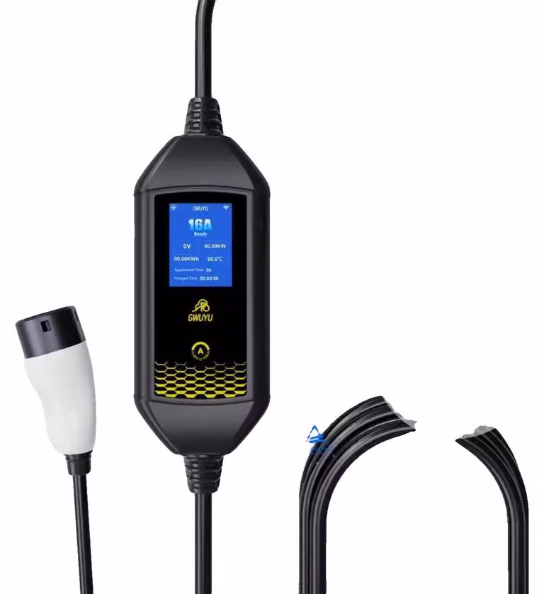 Caricatore per veicoli elettrici, potenza di 7 kW, modalità di funzionamento duale, colore nero, compatibile con l'app "7KW-Led", con connettore di tipo 2
