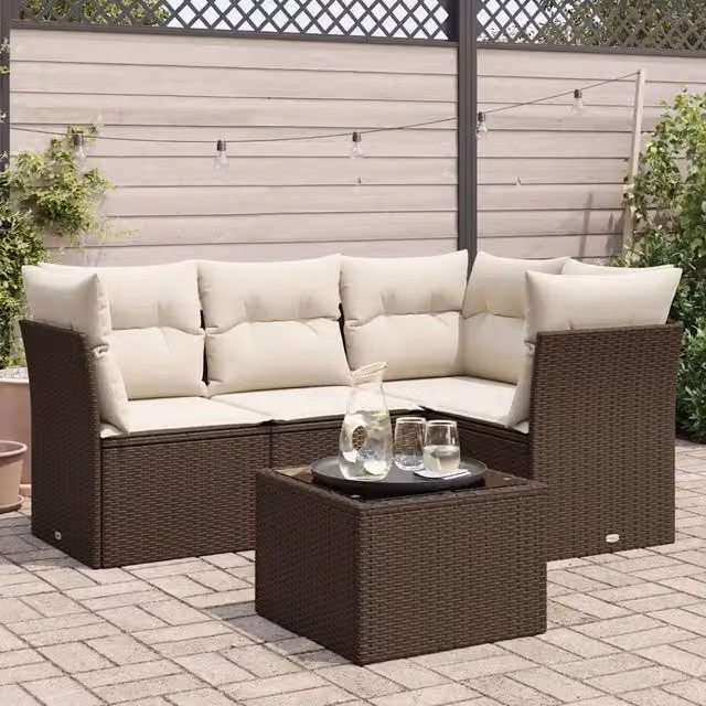 Set Divano da Giardino 5 pz con Cuscini Marrone in Polyrattan 3249432