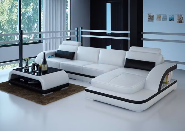 Ledersofa mit USB,Wohnlandschaft Ecksofa Eck Garnitur Design Modern Sofa G8011C