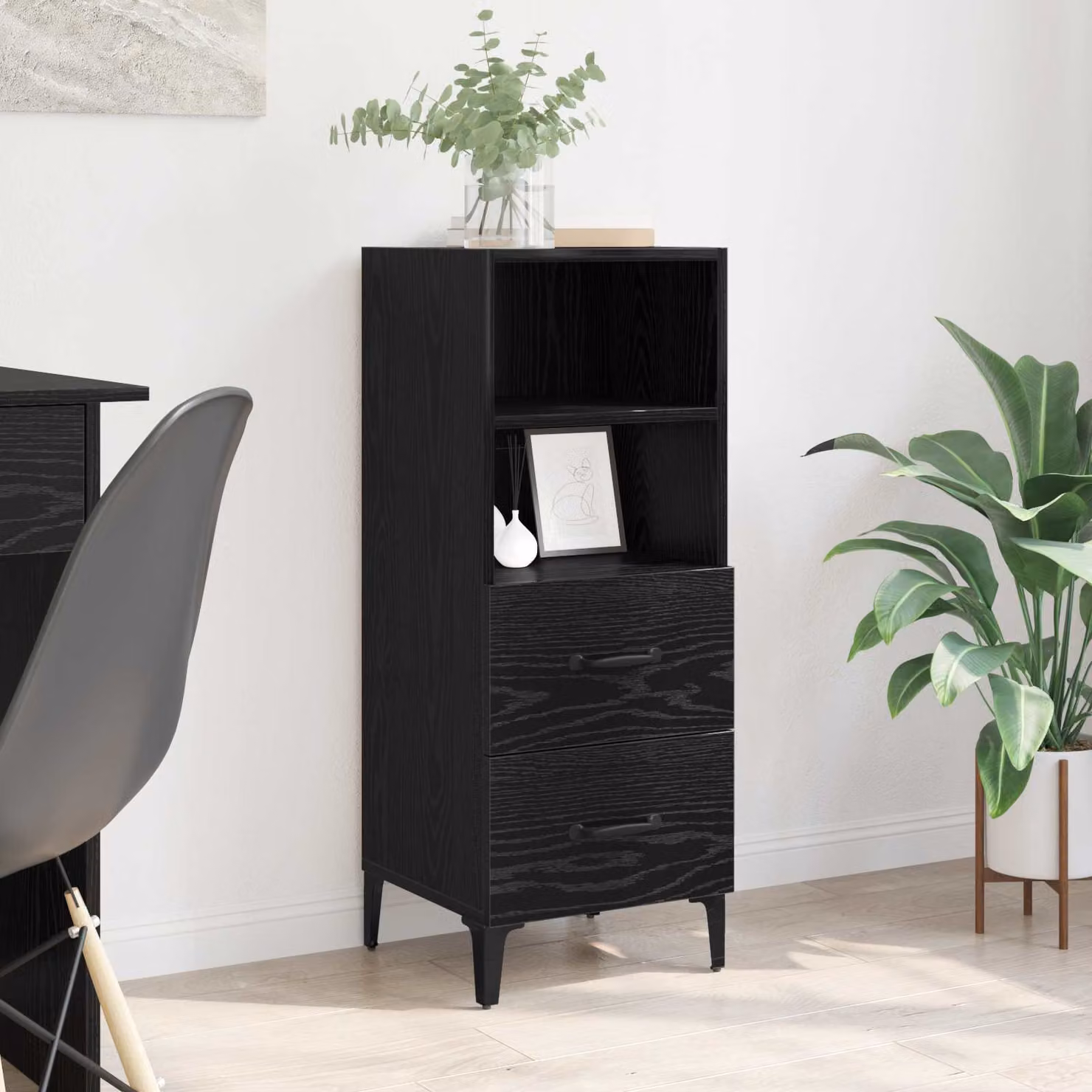 Credenza moderna vidaXL in legno ingegnerizzato nero, L/P/H: 34 x 34.5 x 90 cm