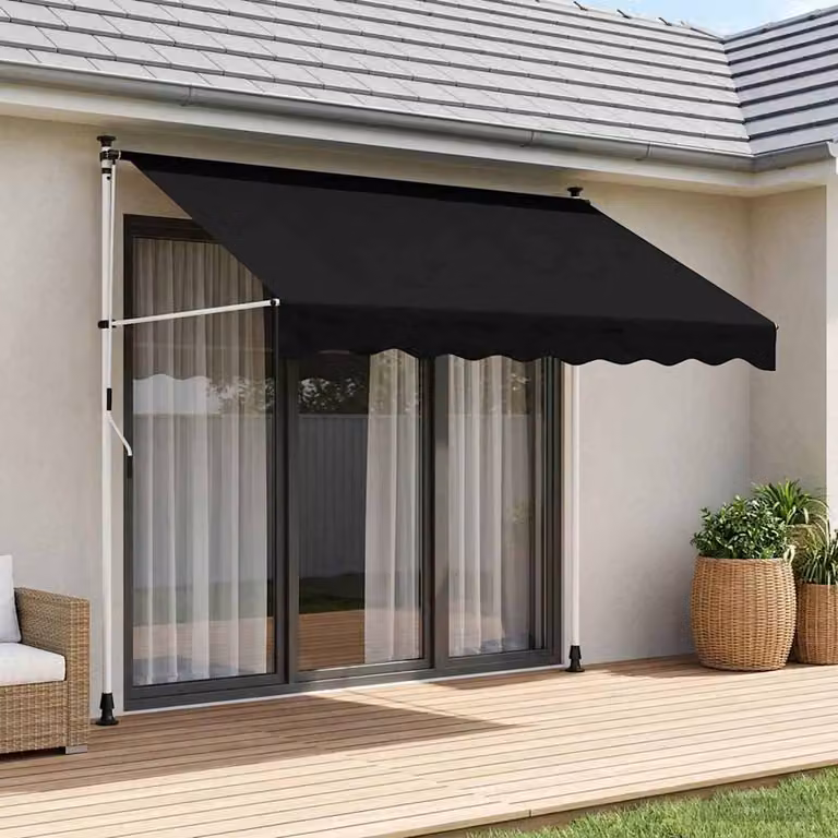 Tenda retrattile manuale vidaXL con bracci pieghevoli in poliestere, colore nero, L: 400 cm, P: 300 cm