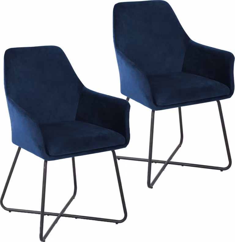 SVITA JOSIE Set da 2 sedie da pranzo, poltrona, sedia imbottita in velluto blu scuro