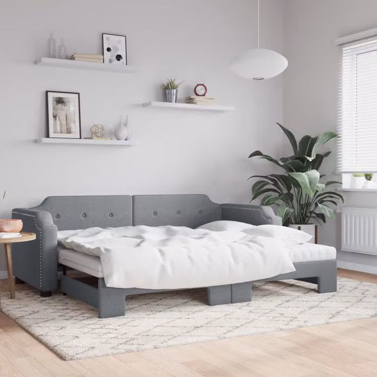 Divano Letto Estraibile vidaXL in Tessuto Grigio Chiaro per Soggiorno e Camera da Letto