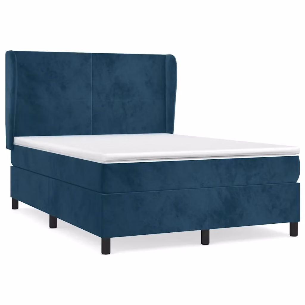 Letto con Giroletto a Molle e Materasso Ibrido vidaXL in Velluto Blu e Bianco L/P/H: 147 x 203 x 128 cm – 2