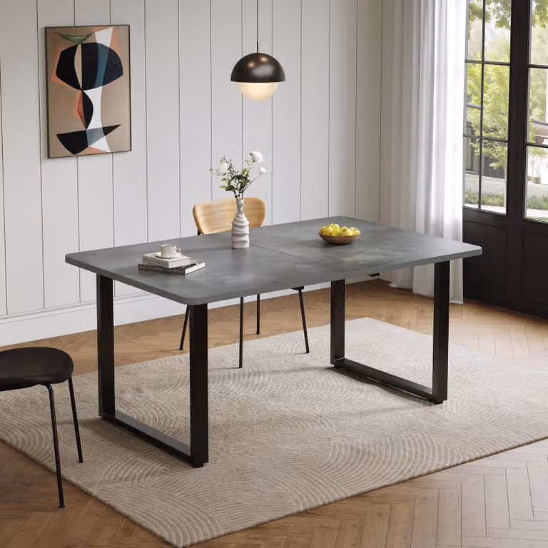 okwish Tavolo da pranzo allungabile a 3 lunghezze, forma rettangolare, tavolo pieghevole con gambe in metallo, semplice tavolo da cucina per sala da pranzo o cucina, grigio
