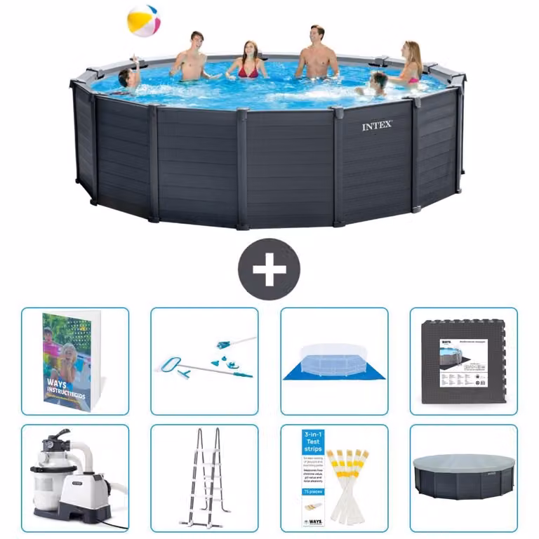 Pannello per piscina in grafite, modello Rund - 478x124 cm - composto da 7 elementi, codice prodotto S565