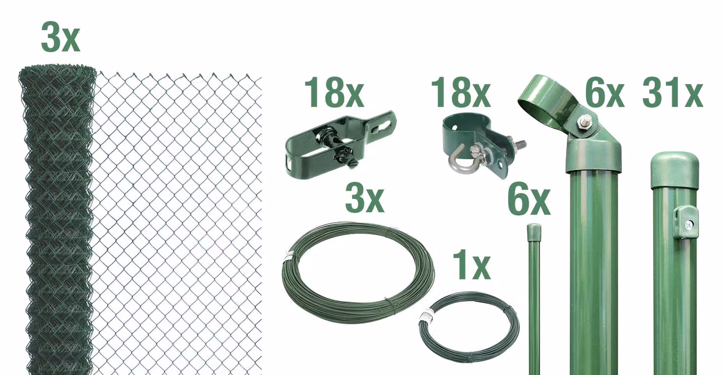Alberts 634704 Recinzione in rete metallica come set completo di recinzione, per l'installazione nel calcestruzzo, verde, altezza 175 cm, lunghezza 75 m