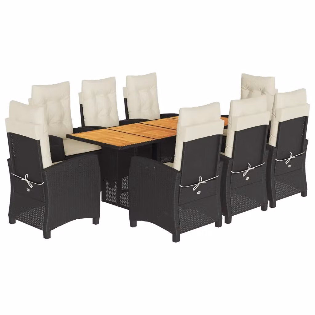 Set da pranzo da giardino vidaXL in legno di acacia e rattan nero e bianco composto da 9 pezzi – 2