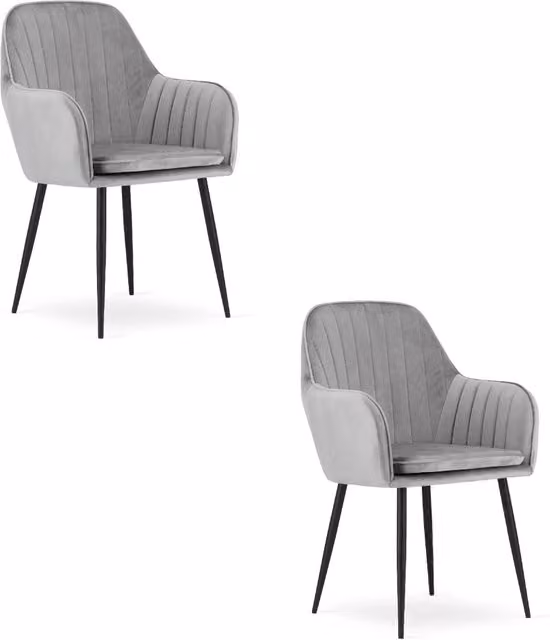 Set di 2 sedie Valora LUGO in velluto grigio argento con gambe in metallo nero per soggiorno e ufficio