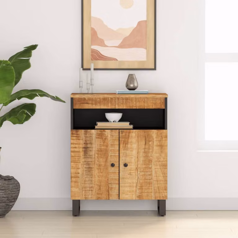 Credenza con 2 Ante vidaXL in Legno Massello di Mango Marrone L: 60 cm, P: 33 cm, H: 75 cm