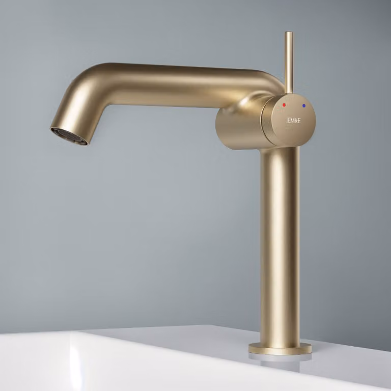 Miscelatore monocomando EMKE per lavabo, miscelatore per bagno 222x200x76mm G3/9", risparmio idrico, protezione anticorrosione, ottone senza piombo, oro champagne