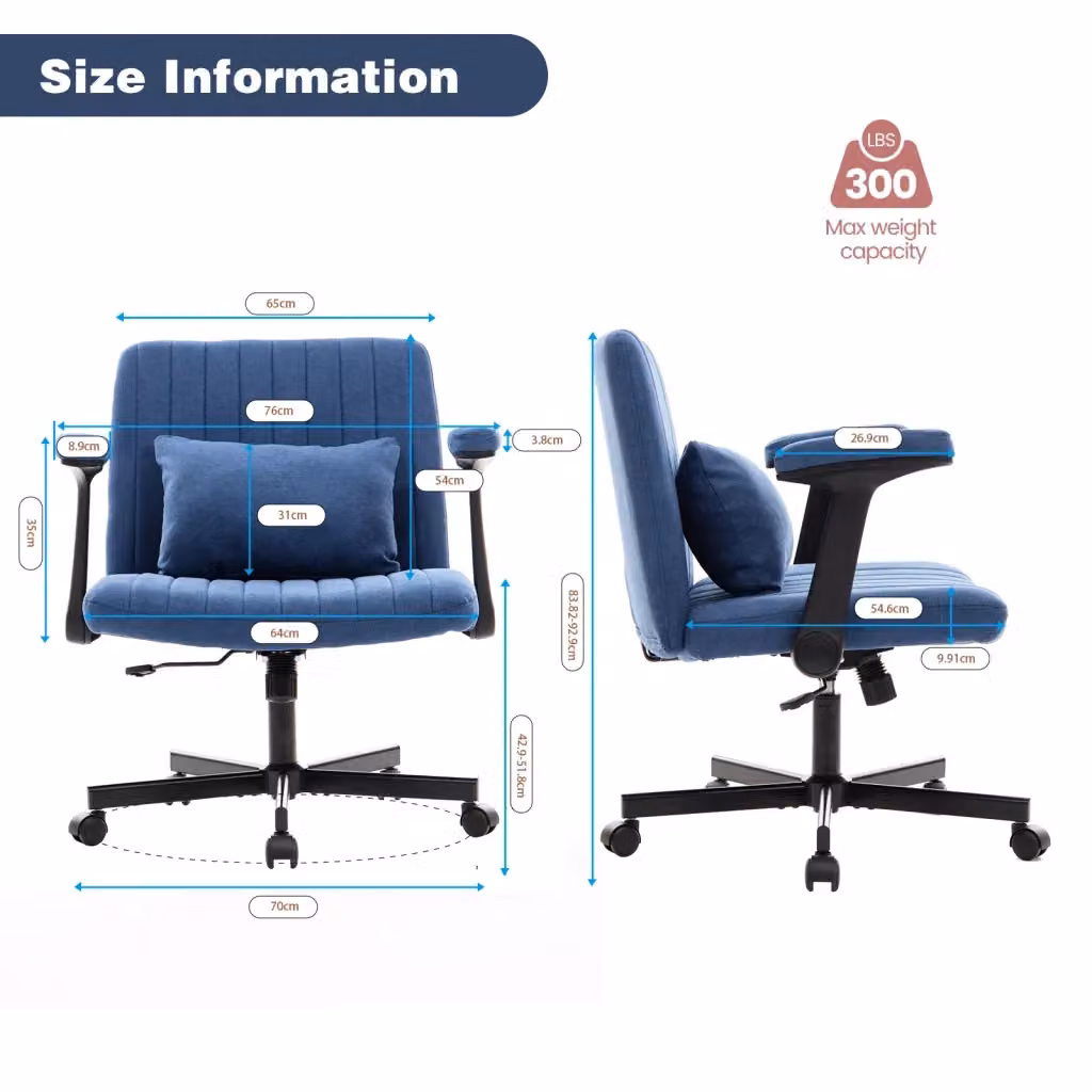Sedia da ufficio WISHDOR moderna in tessuto effetto velluto blu, girevole a 360° con braccioli e ruote silenziose – 2